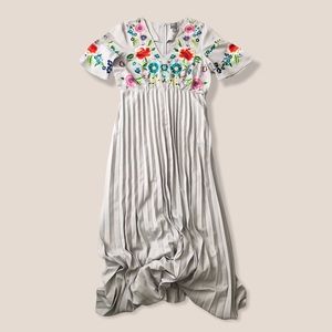ASOS Maternity Gray Embroidered Pleated Maxi Dress